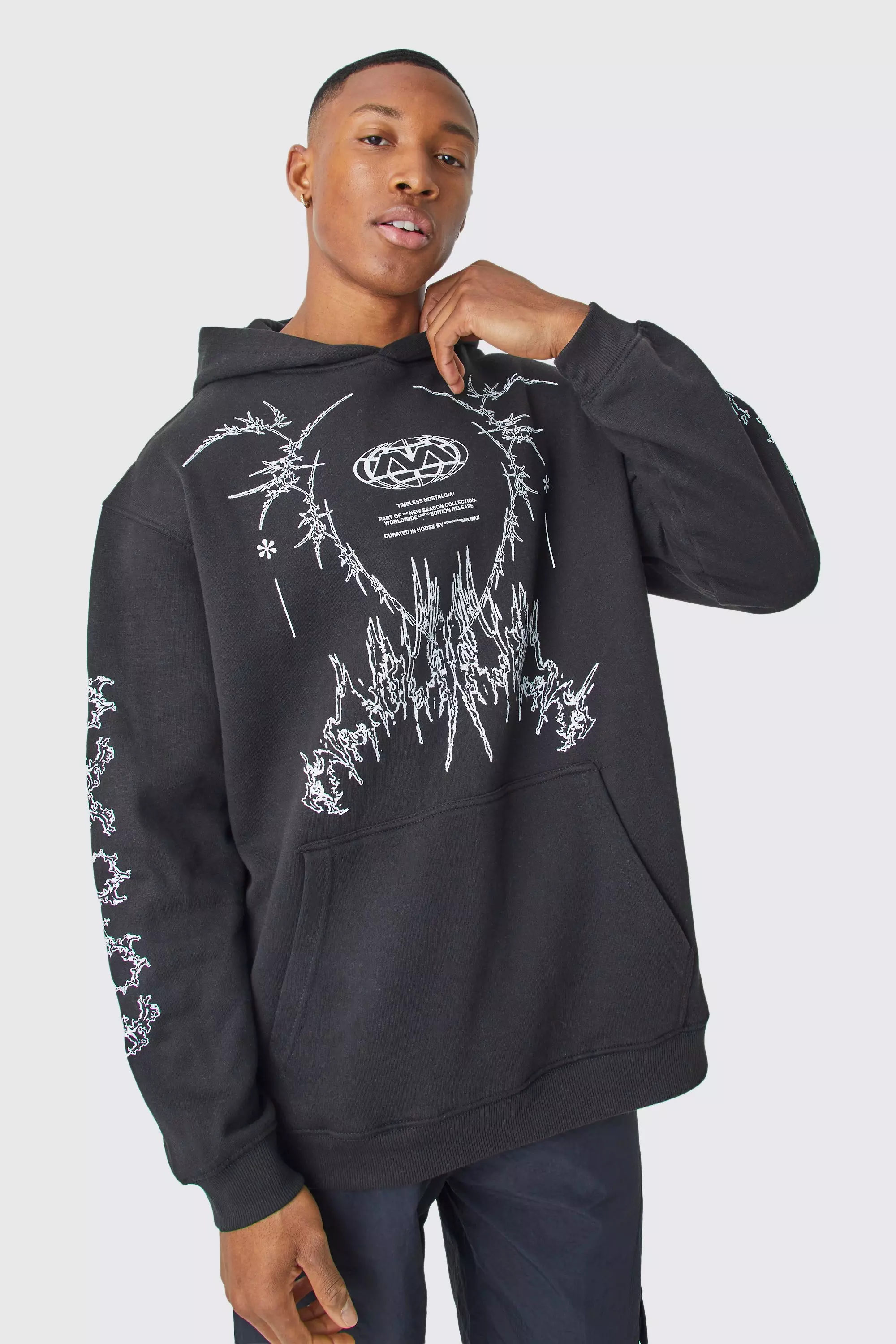 Oversized Sleeve Graphic Hoodie boohooMAN