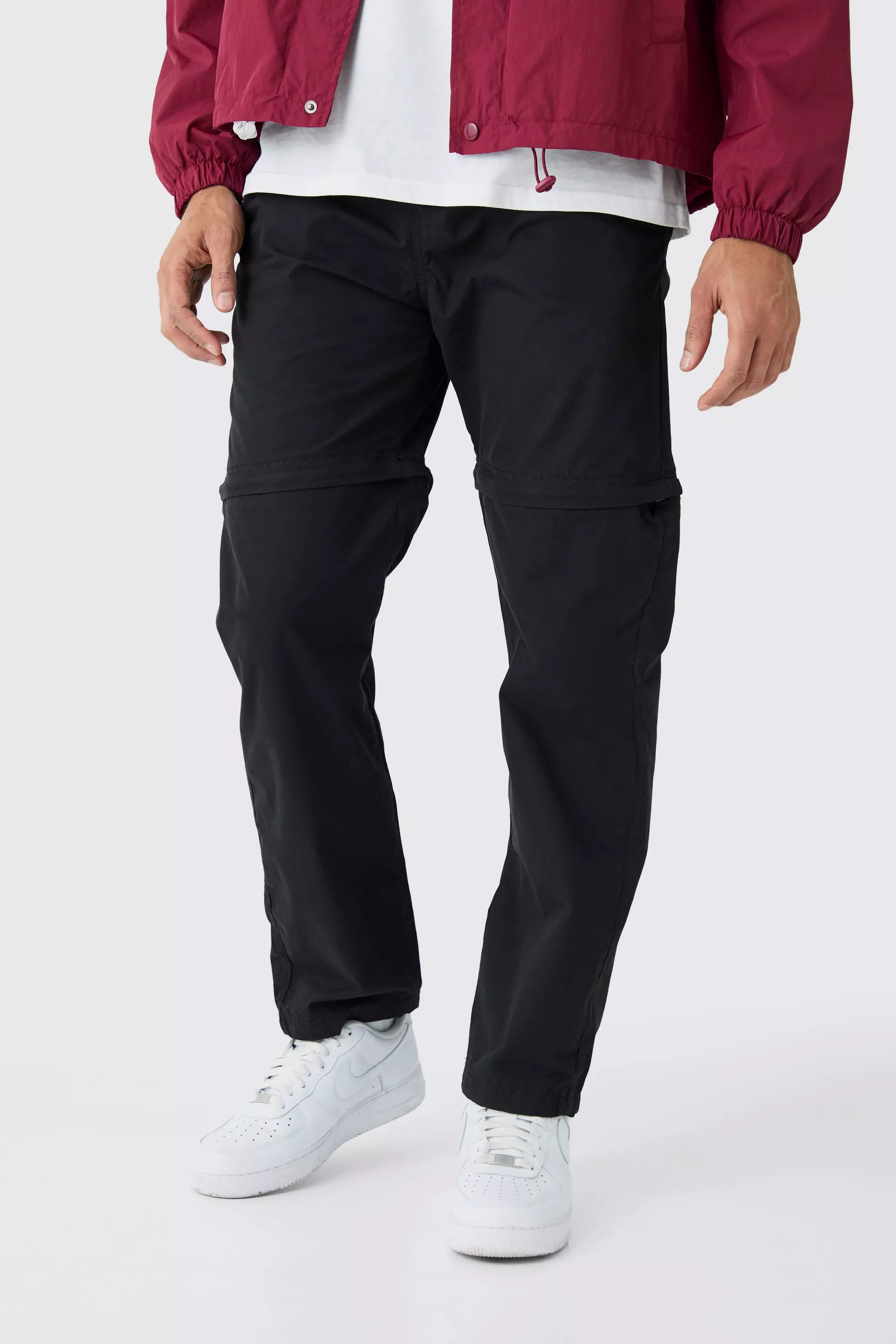Black Elasticated Waist Straight Zip Off Pants alternative image