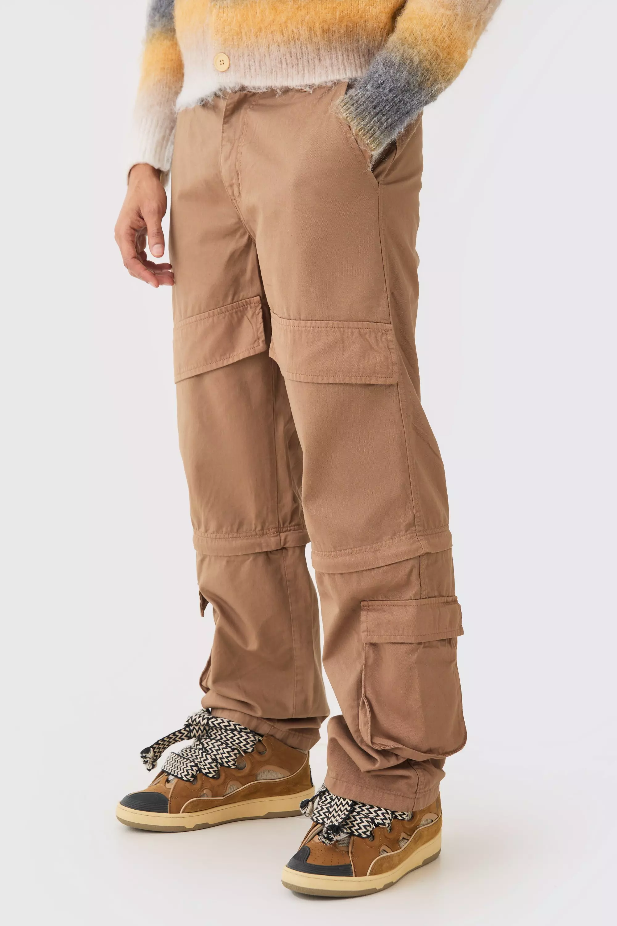 Fixed Waist Zip Off Baggy Pants tobacco