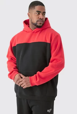 Plus Colour Block Hoodie In Red Red