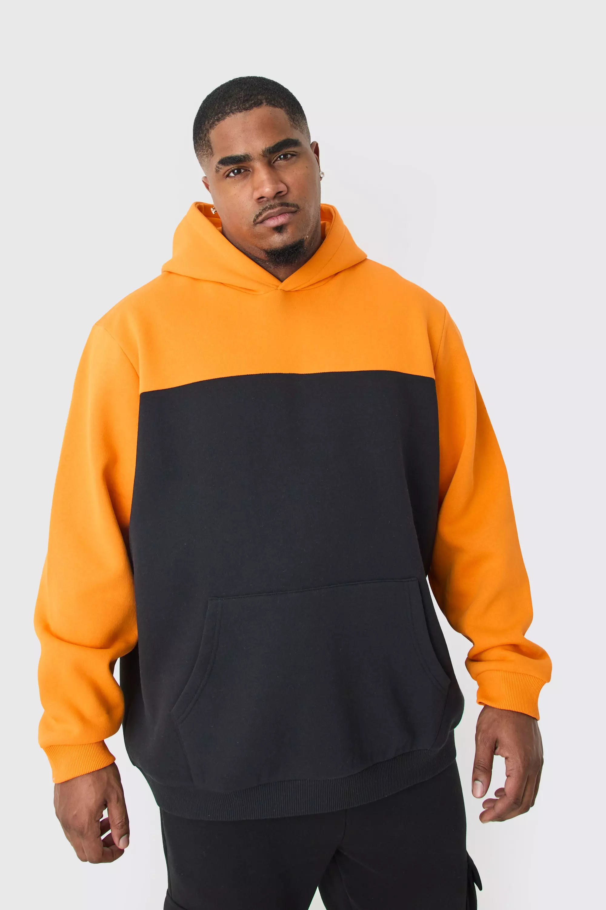 Orange Plus Colour Block Hoodie In Orange