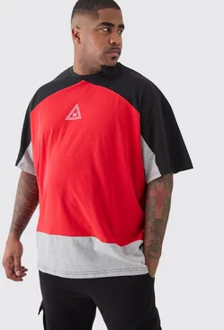 Red Plus Oversized Branded Colour Block T-shirt In Red