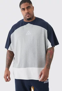 Grey Plus Oversized Branded Colour Block T-shirt In Grey Marl