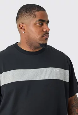 Black Plus Regular Fit Colour Block Man Script T-shirt In Black