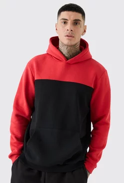 Red Tall Colour Block Hoodie In Red
