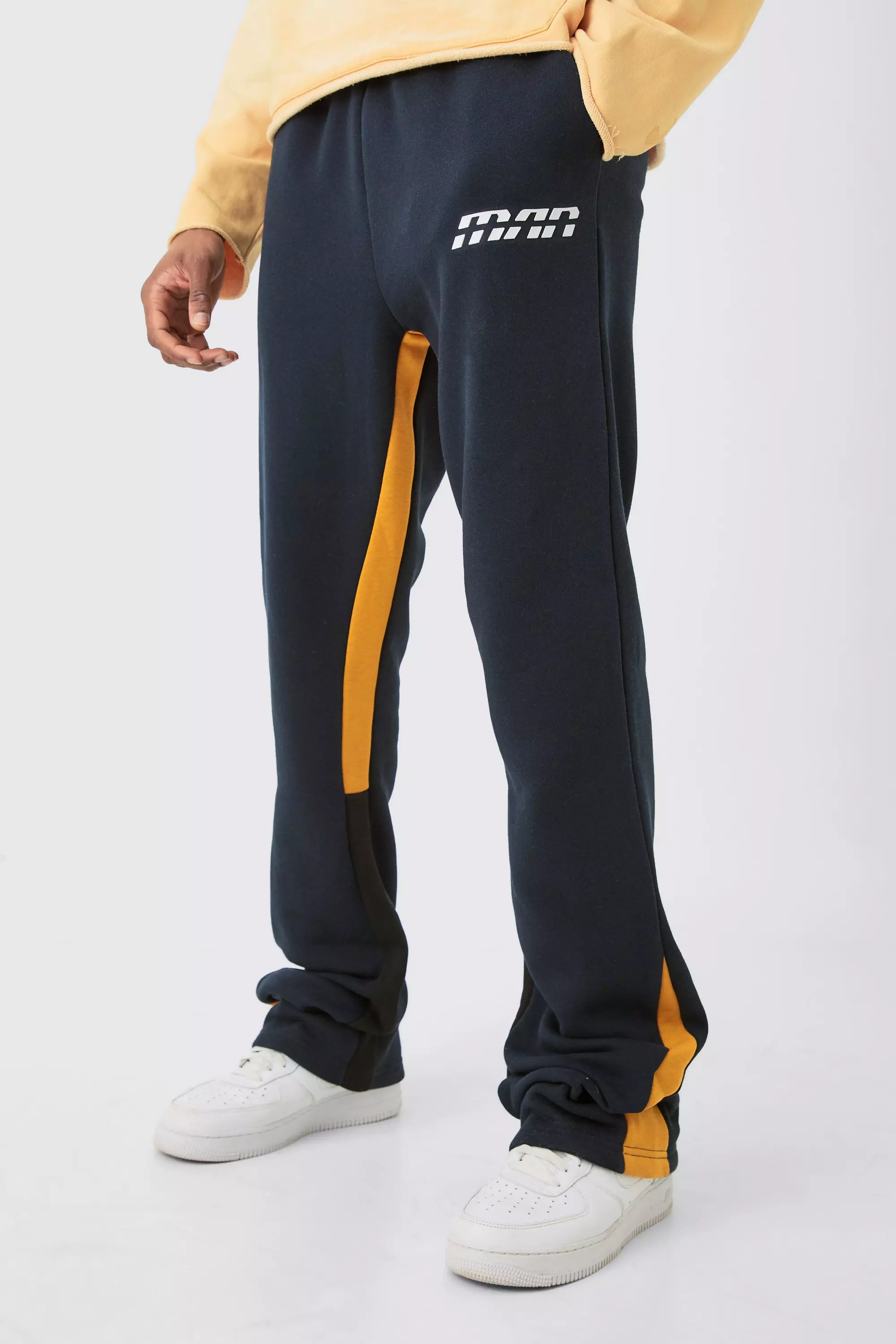 Tall Slim Fit Flare Colour Block Gusset Sweatpants In Navy Navy