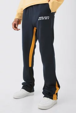 Navy Tall Slim Fit Flare Colour Block Gusset Joggers In Navy