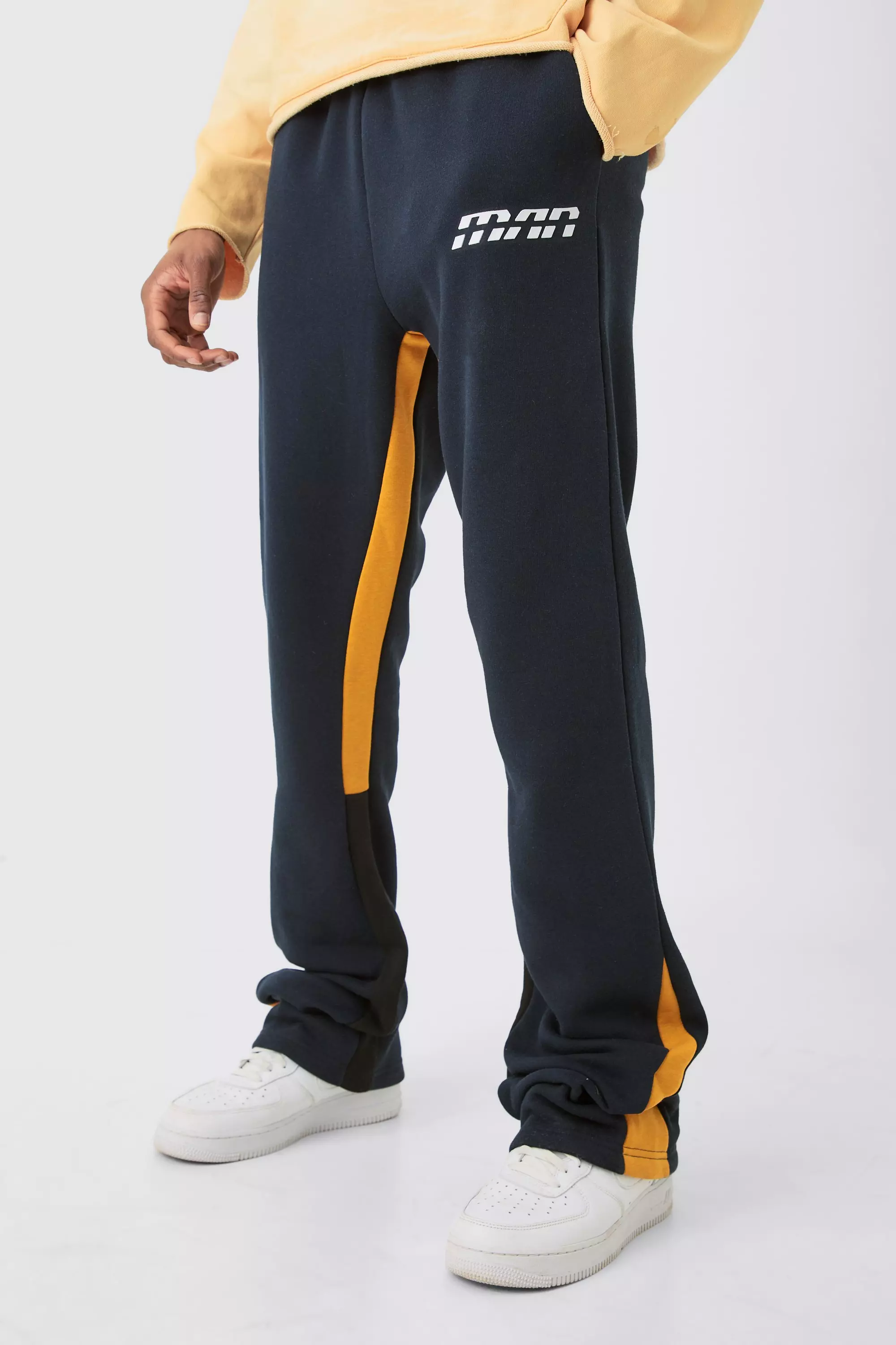 Navy Tall Slim Fit Flare Colour Block Gusset Joggers In Navy