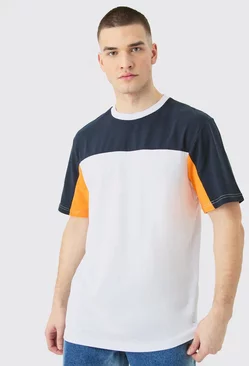 Navy Tall Regular Fit Colour Block Panelled T-shirt In Navy