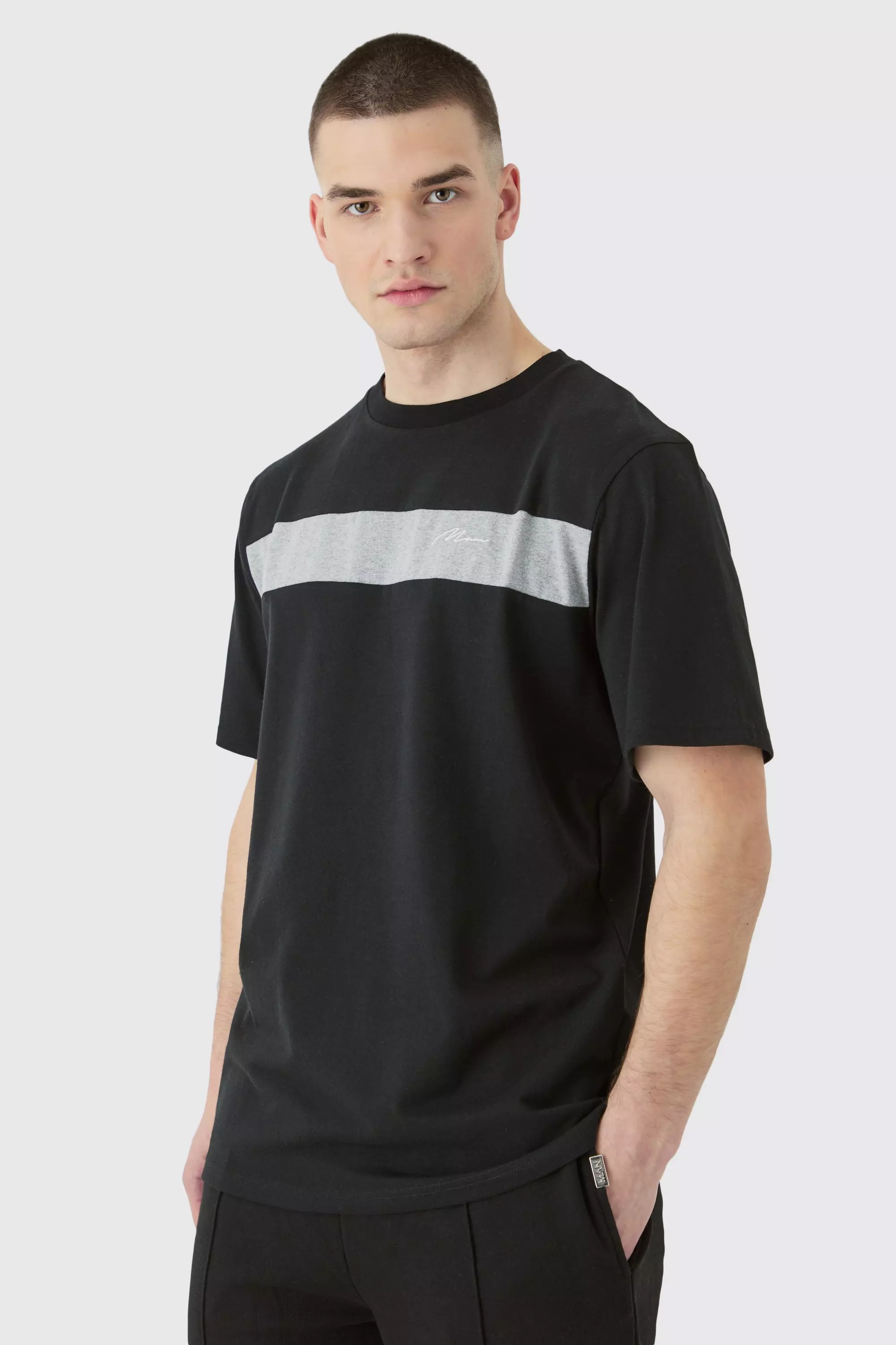 Tall Regular Fit Colour Block Man Script T-shirt In Black Black