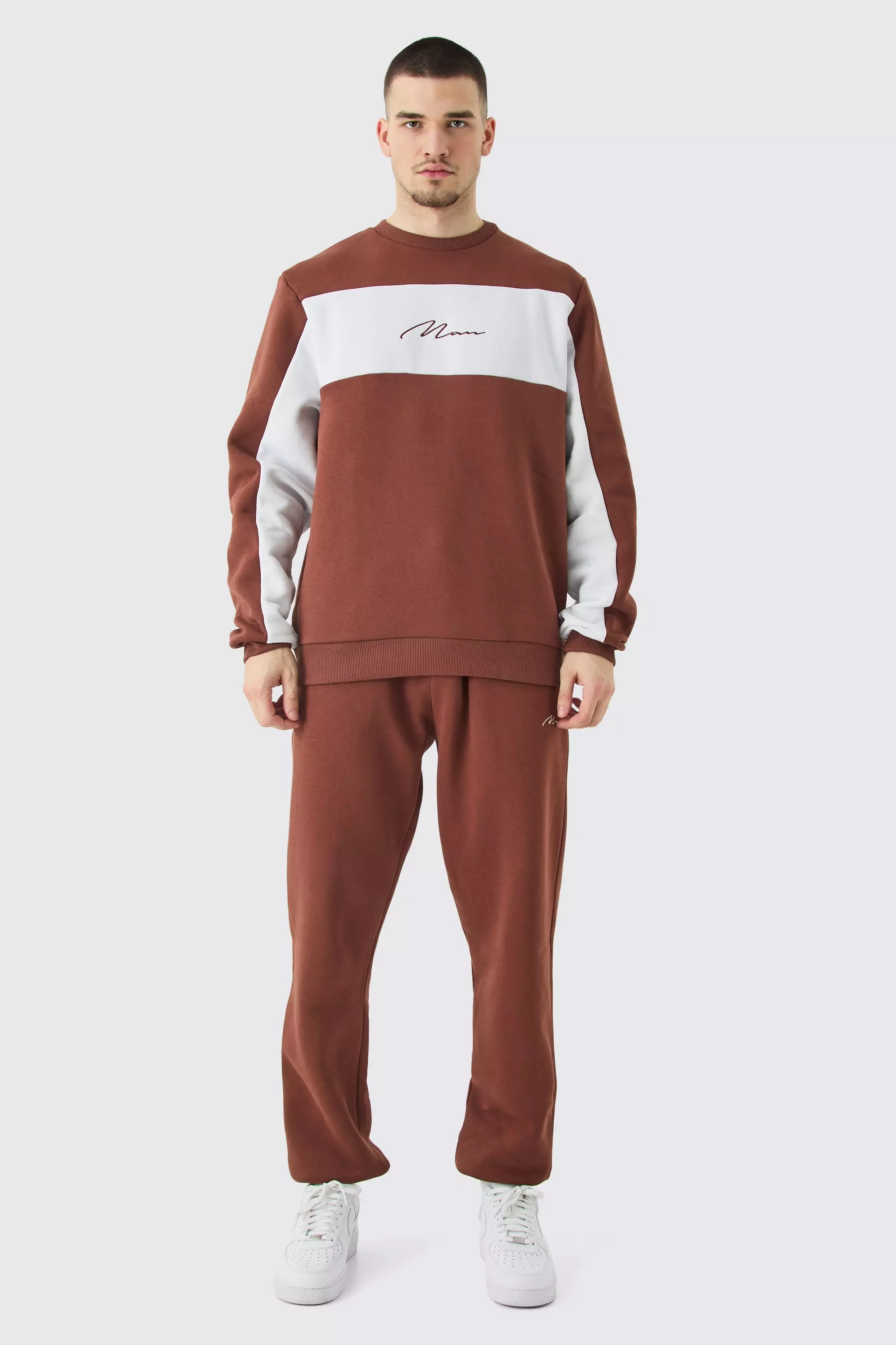 Tall Colour Block Man Sweatshirt Tracksuit In Chocolate Chocolate