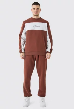 Tall Colour Block Man Sweatshirt Tracksuit In Chocolate Chocolate
