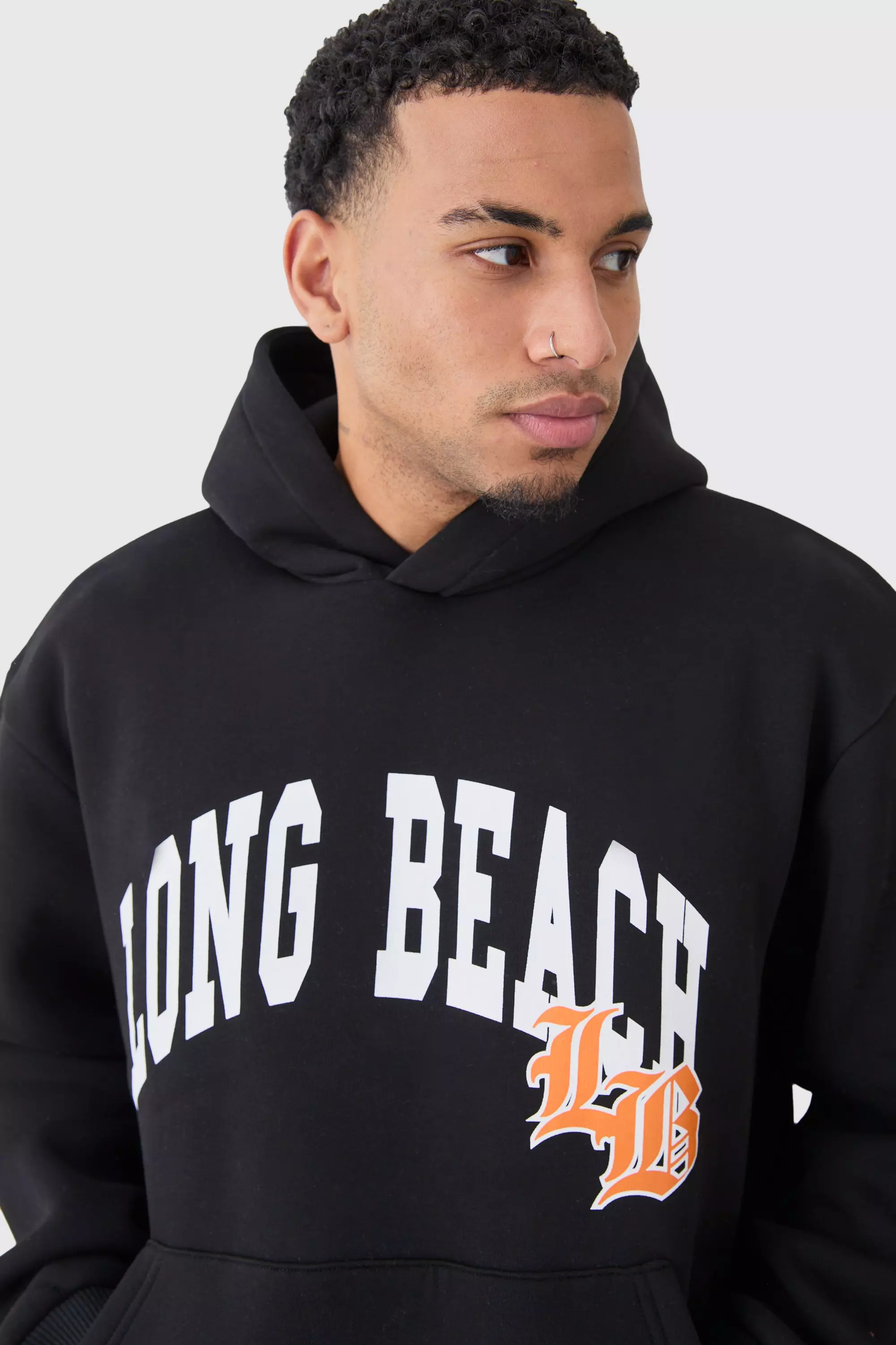 Felpa Oversize Stile Varsity Da Mare Con Cappuccio, Black immagine alternativa