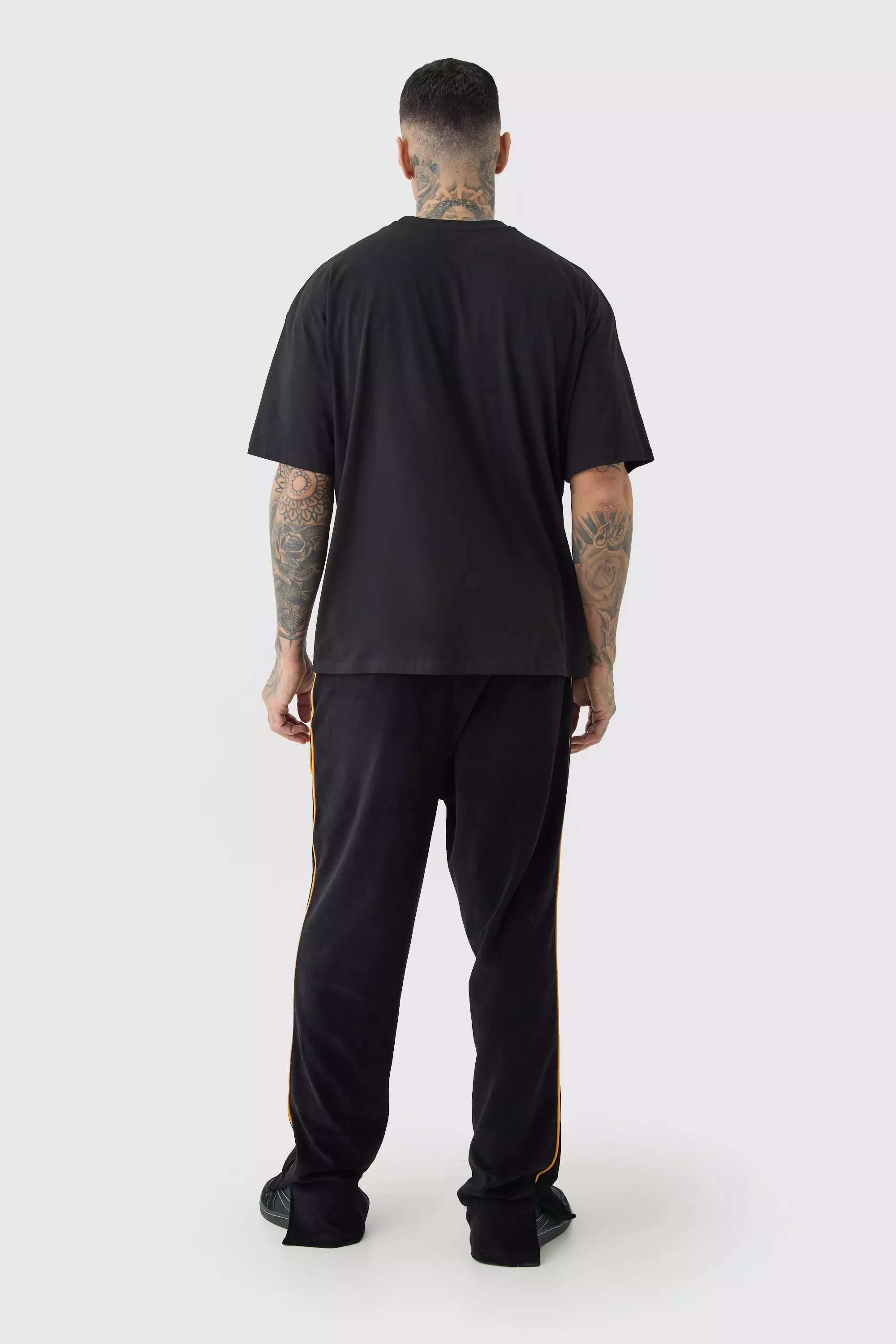 Tall Wide Fit Varsity Velour Joggers boohooMAN UK