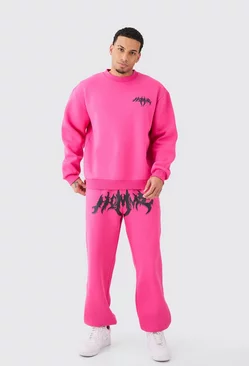 Oversized Homme Gothic Sweatshirt Tracksuit Pink