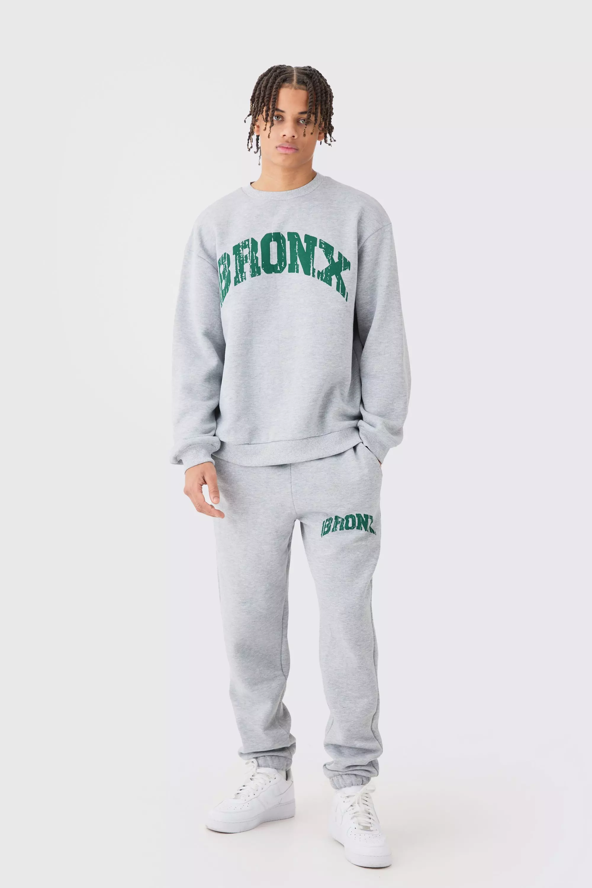 Oversized Bronx Varsity Sweatshirt Tracksuit Grey marl