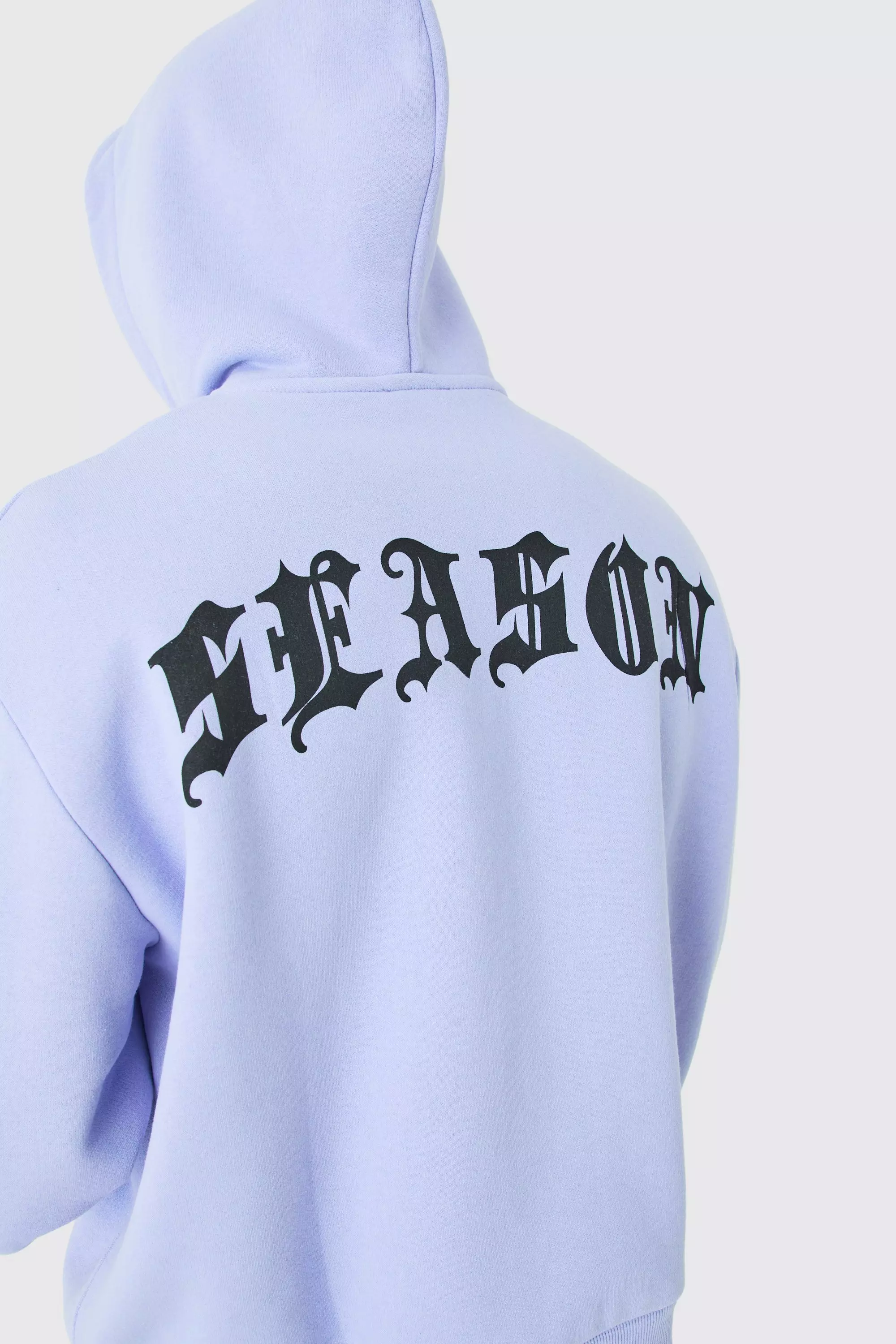 Oversized Boxy Zip Thru Gothic Season Hoodie Lilac