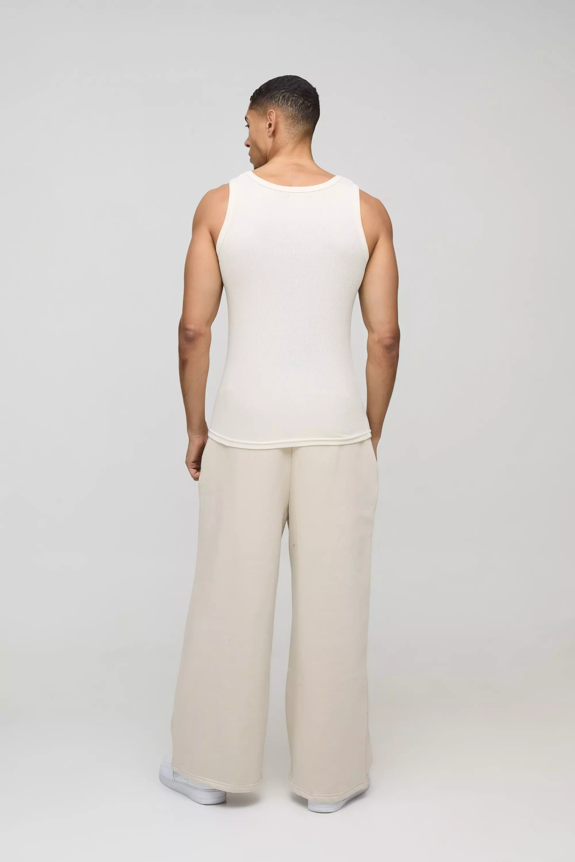 Ecru Basic Muscle Fit Ribbed Vest alternative image