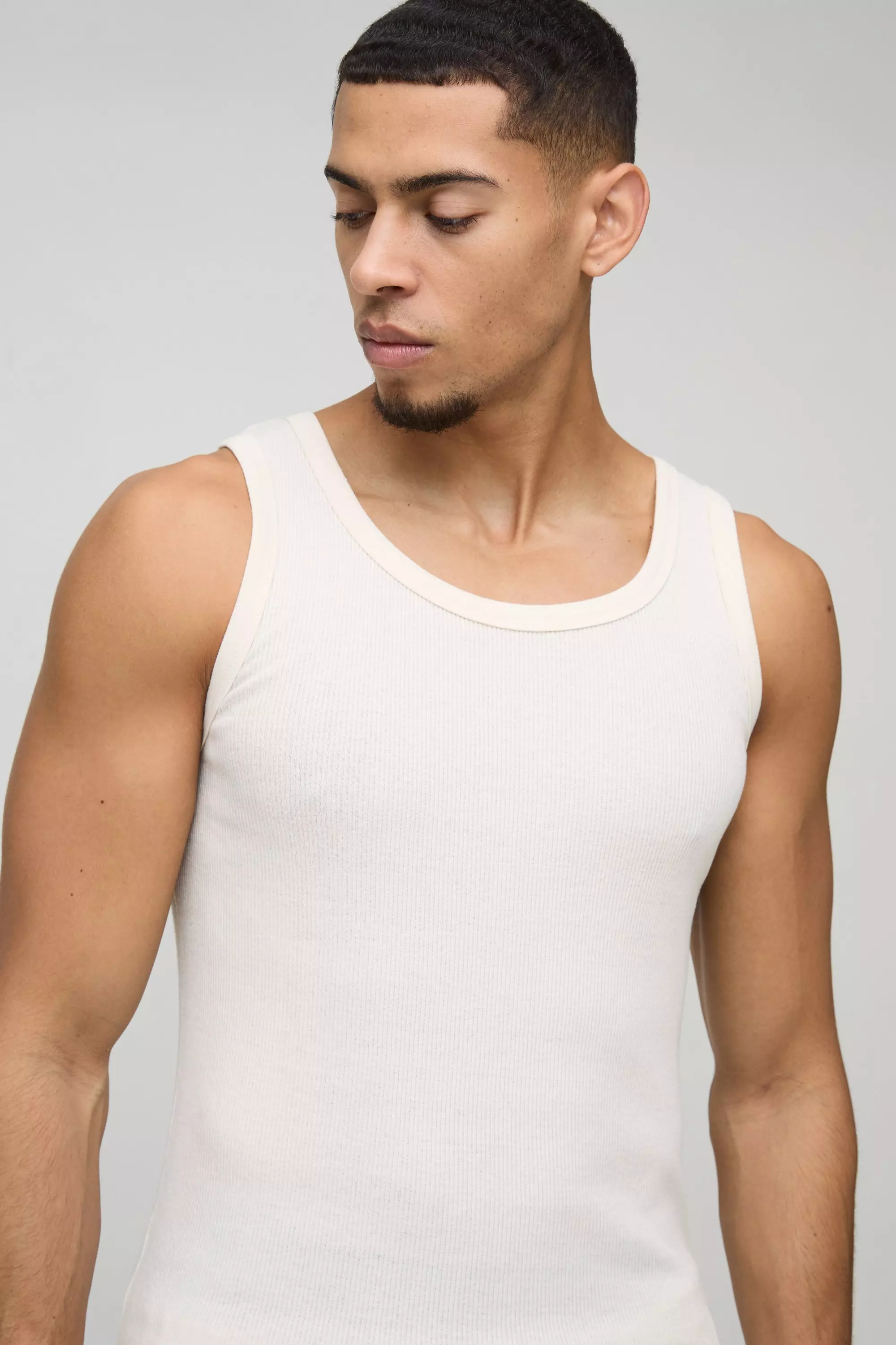 Ecru Basic Muscle Fit Ribbed Vest alternative image