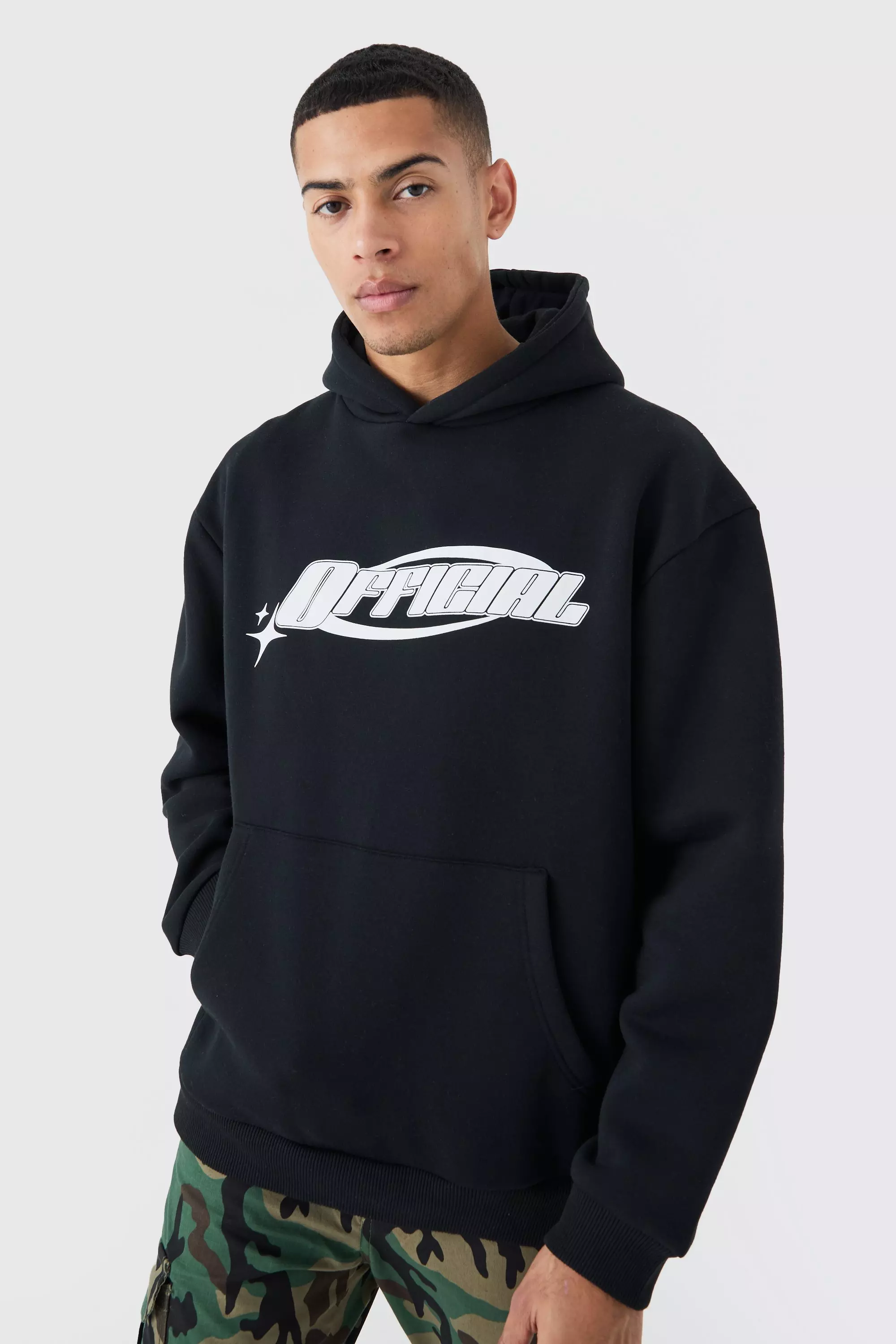 Boohooman black hoodie hotsell