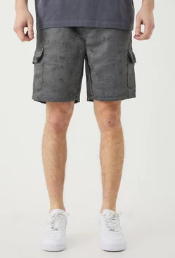 Tall Elasticated Waist Textured Cargo Short In Charcoal Charcoal