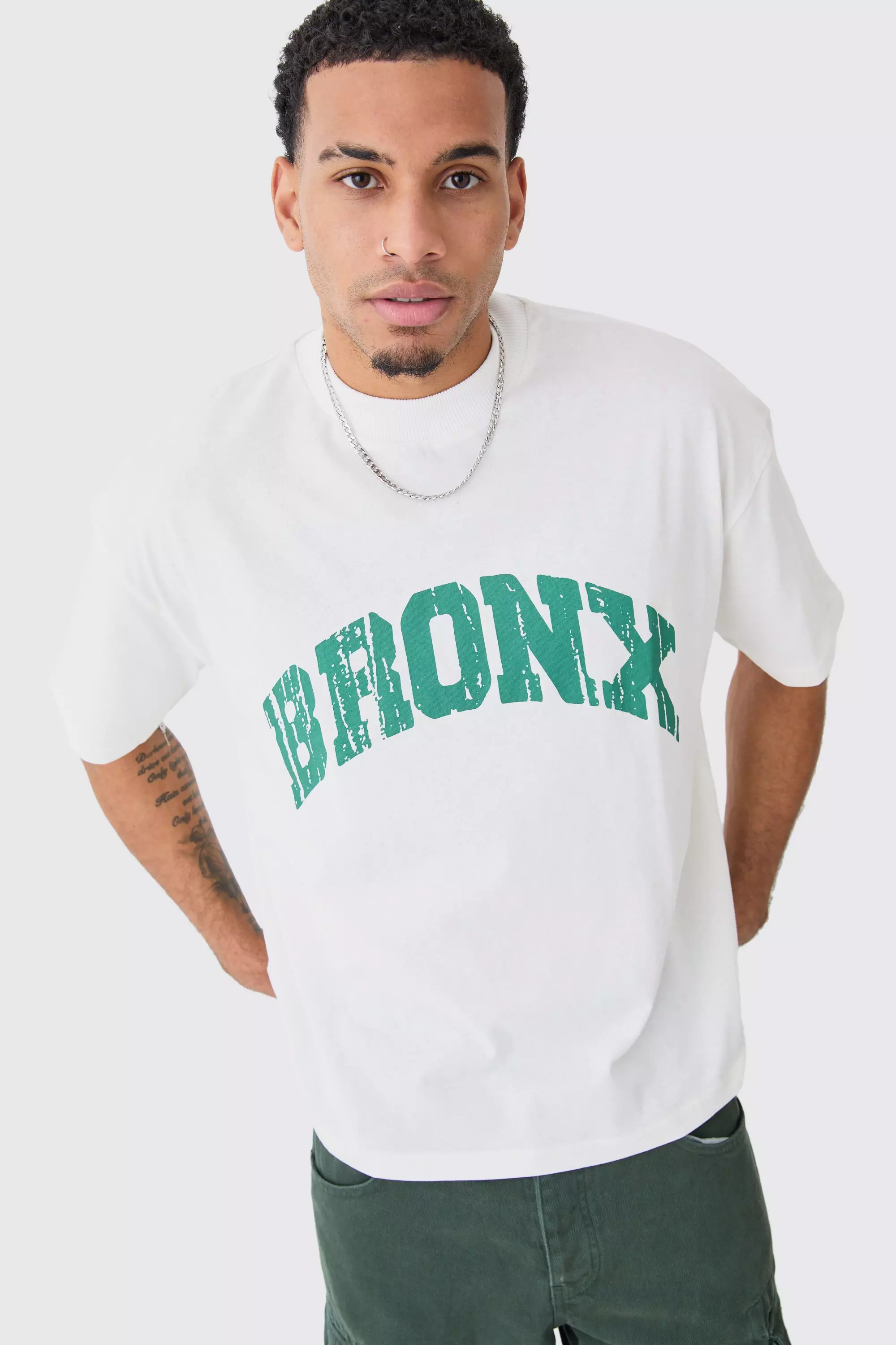 Oversized Boxy Extended Neck Bronx T shirt boohooMAN