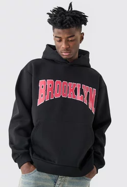 Oversized Brooklyn Varsity Hoodie Black