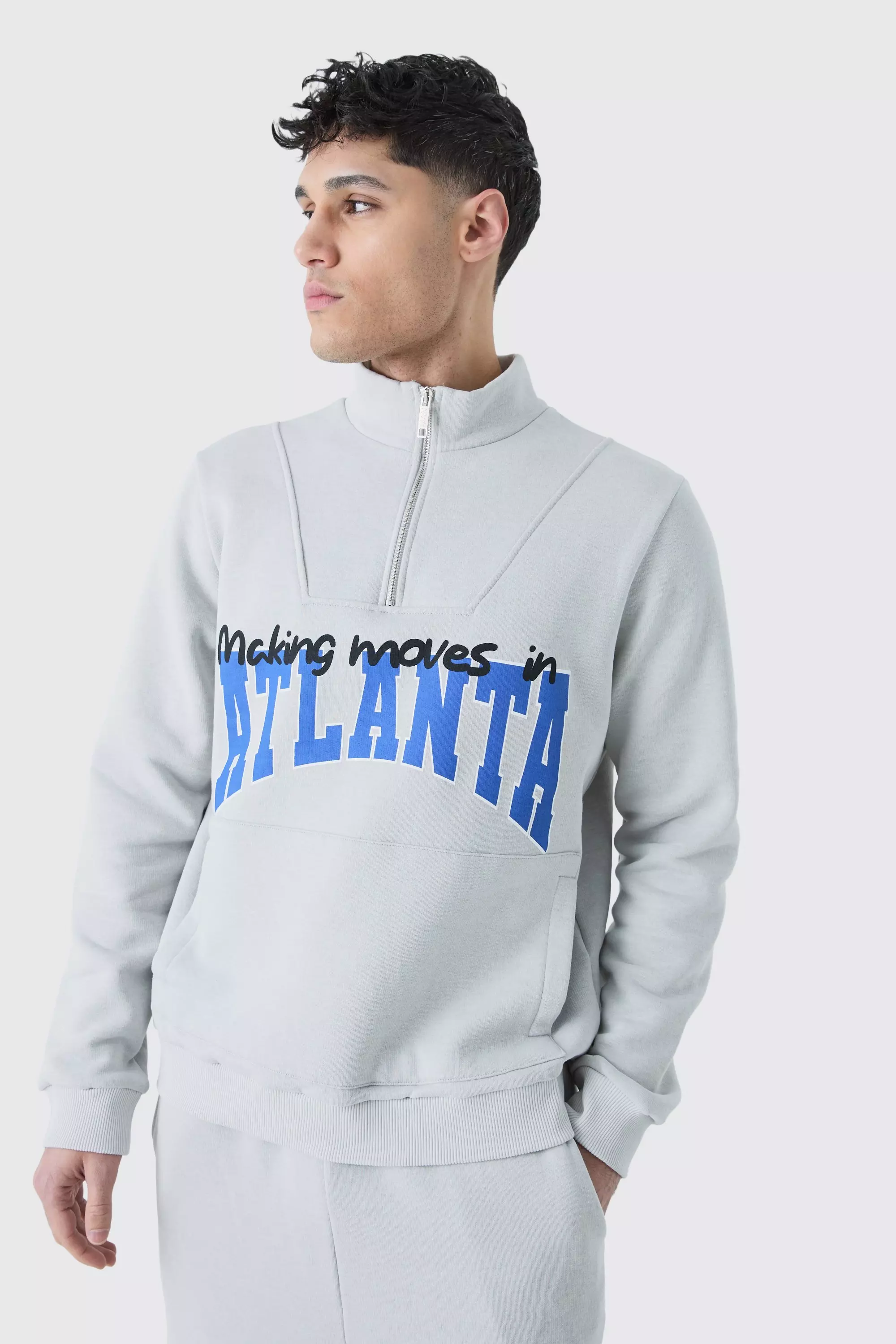 Atlanta Varsity 1/4 Zip Sweatshirt Light grey