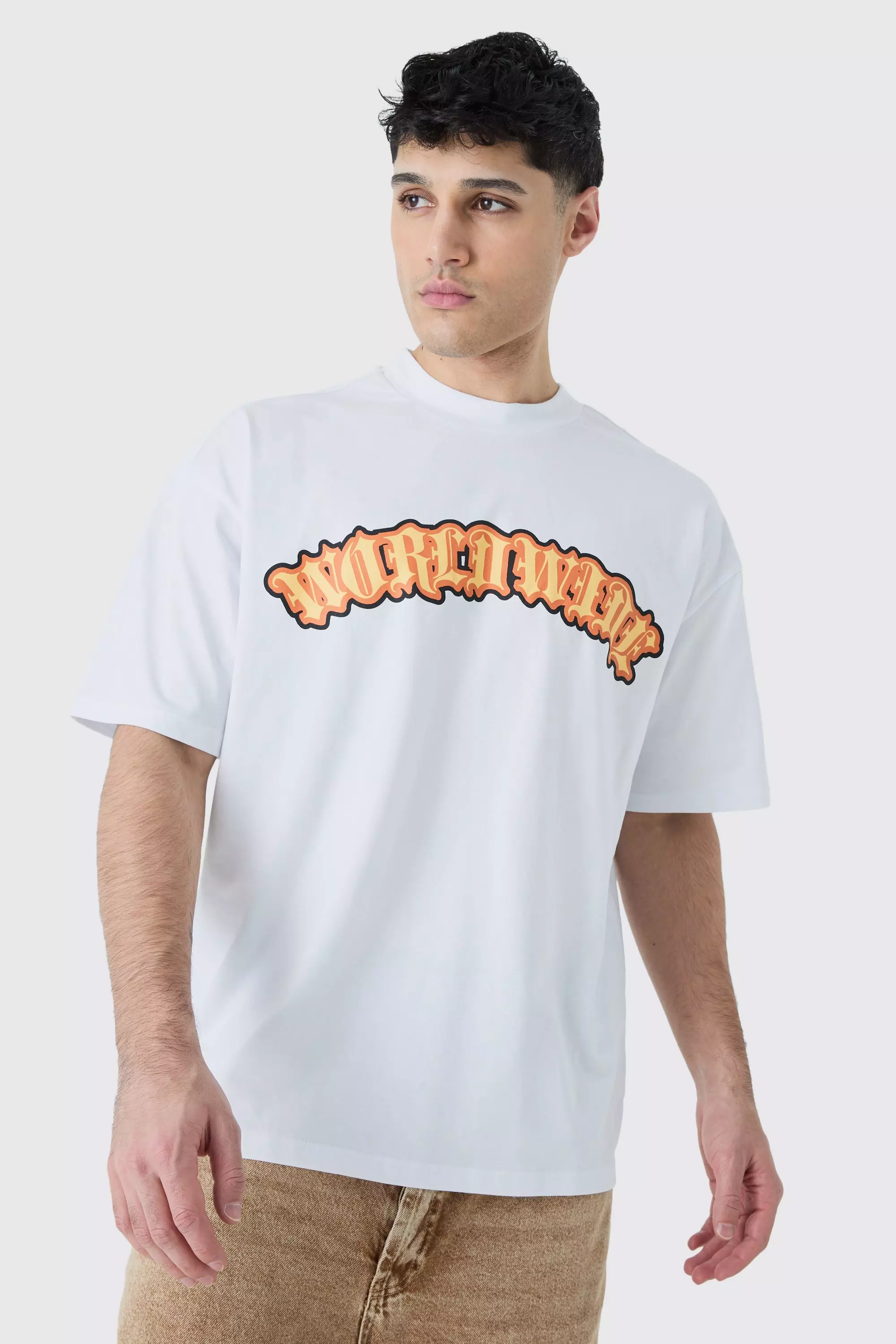 Oversized Extended Neck Worldwide T-shirt White