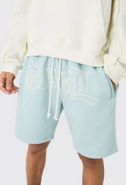 Relaxed Fit Official Puff Print Short Light blue
