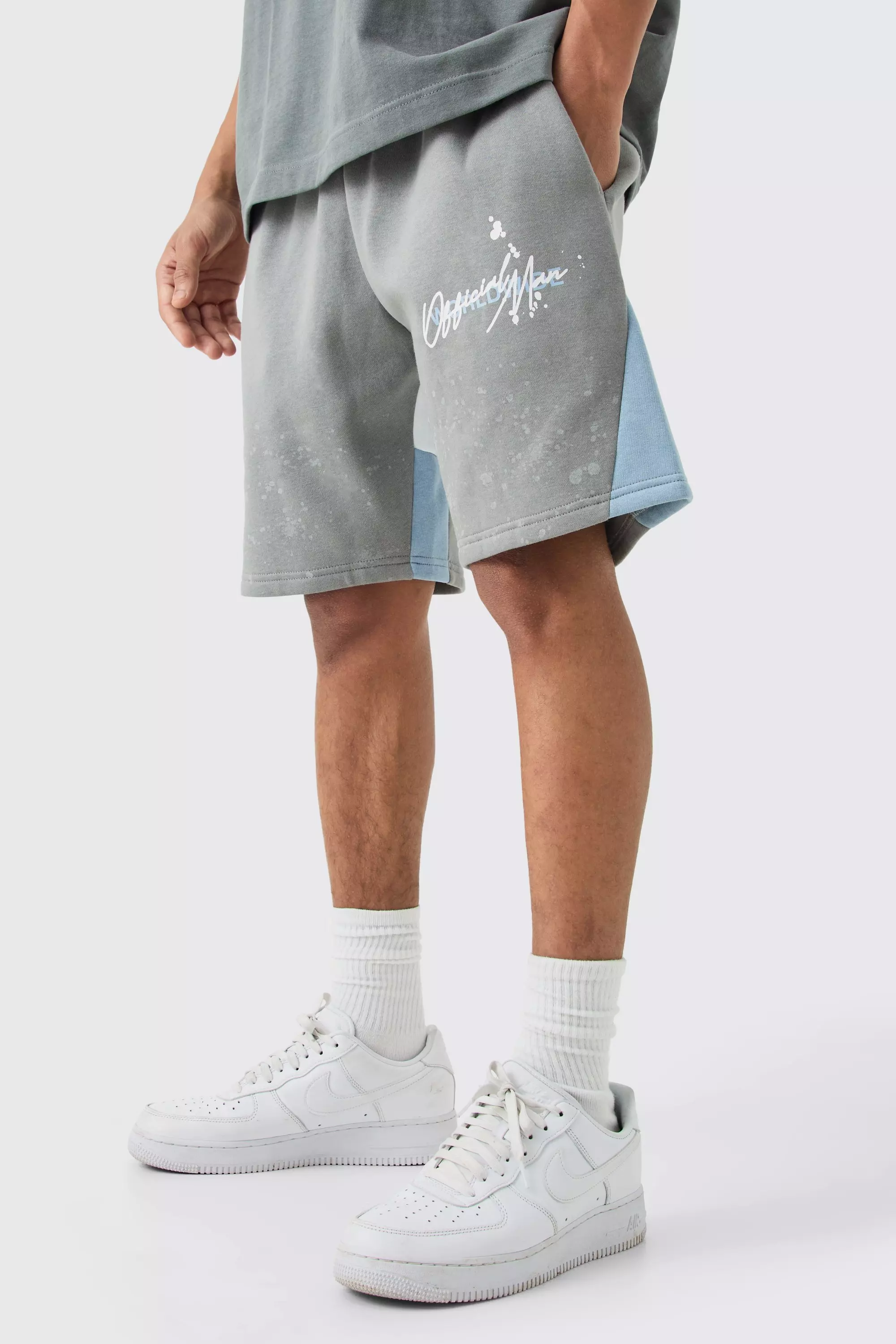 Grey Relaxed Fit Paint Splatter Gusset Short