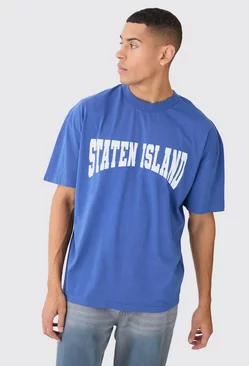 Navy Oversized Extended Neck Staten Island T-shirt