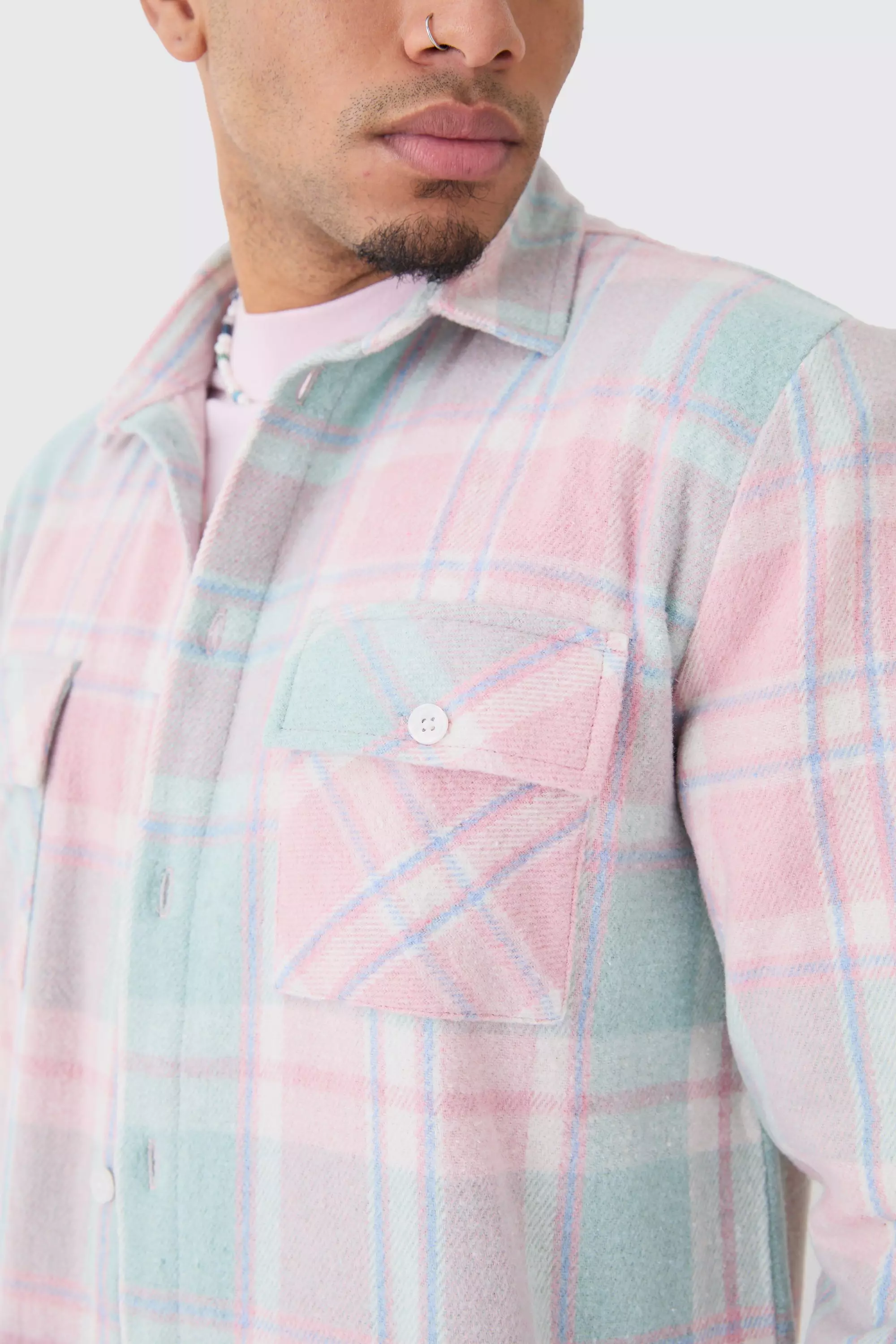 Pastel Check Overshirt | boohooMAN USA