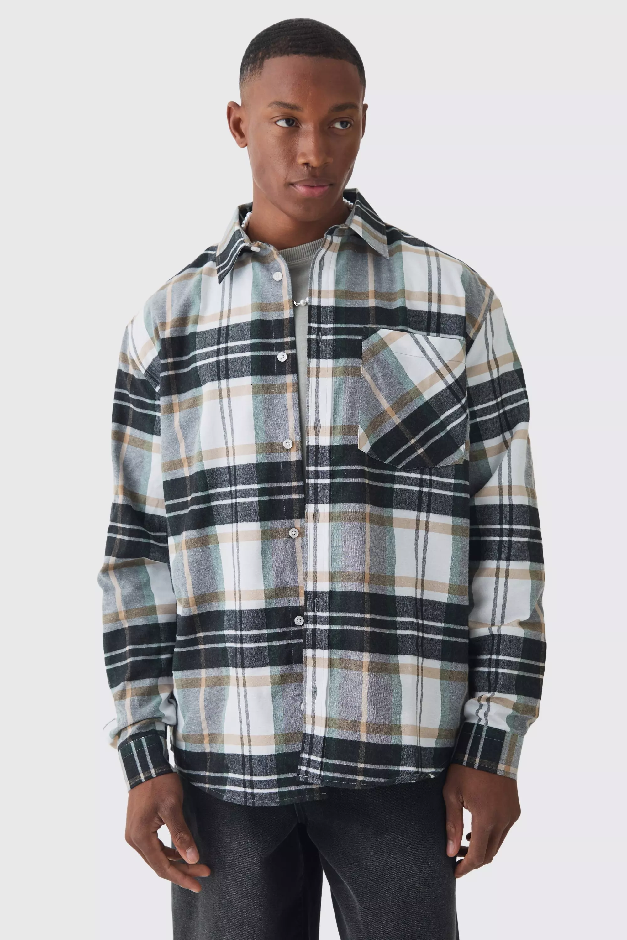 Oversized Check Shirt White