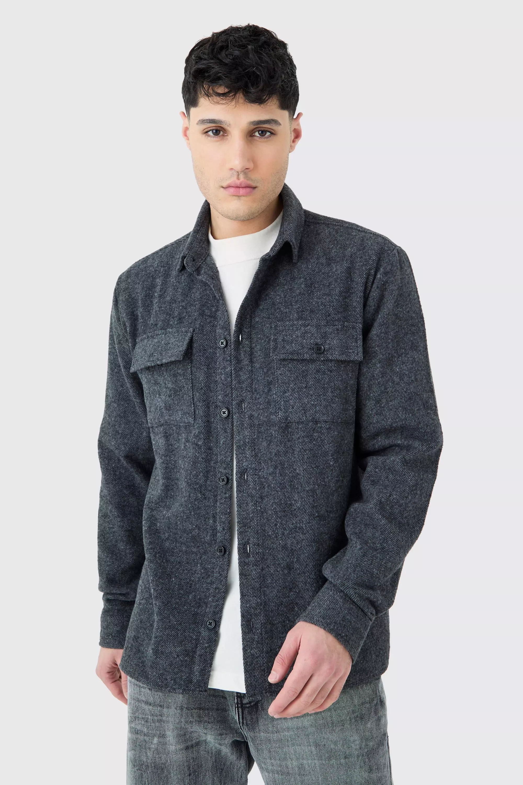 Heavyweight Plain Flannel Overshirt Charcoal