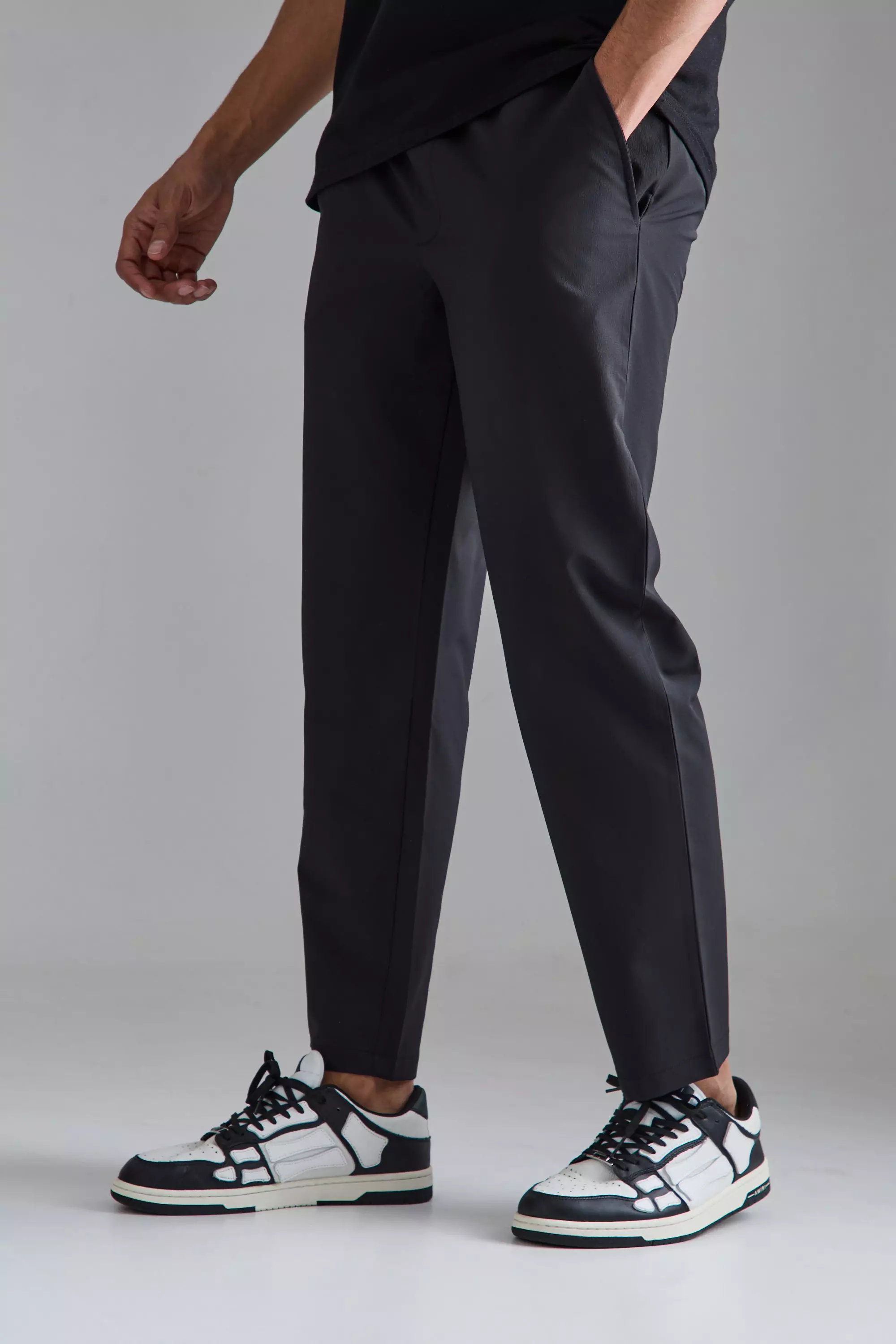 Black Tapered Fit Lightweight Stretch Smart Trousers