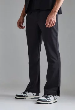 Split Hem Flare Lightweight Stretch Smart Trousers Black