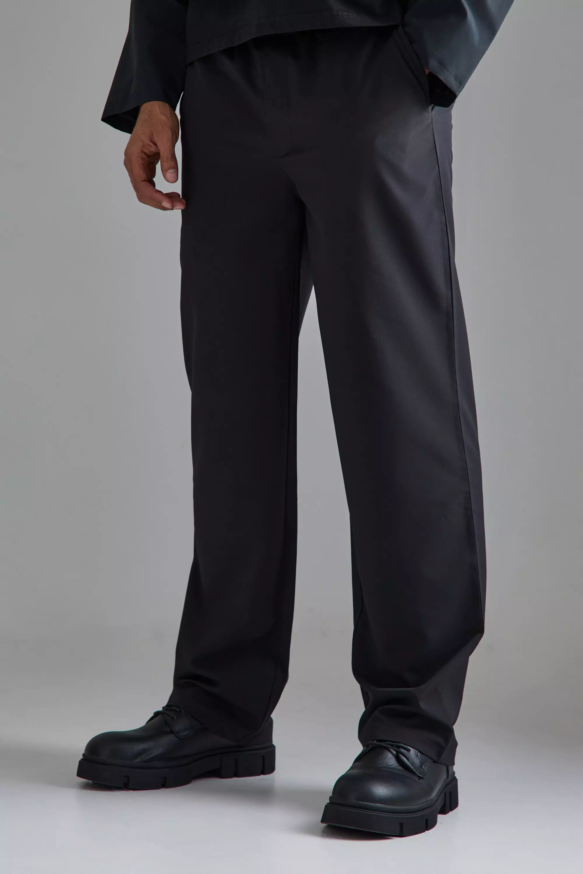 Black Wide Fit Lightweight Stretch Smart Trousers