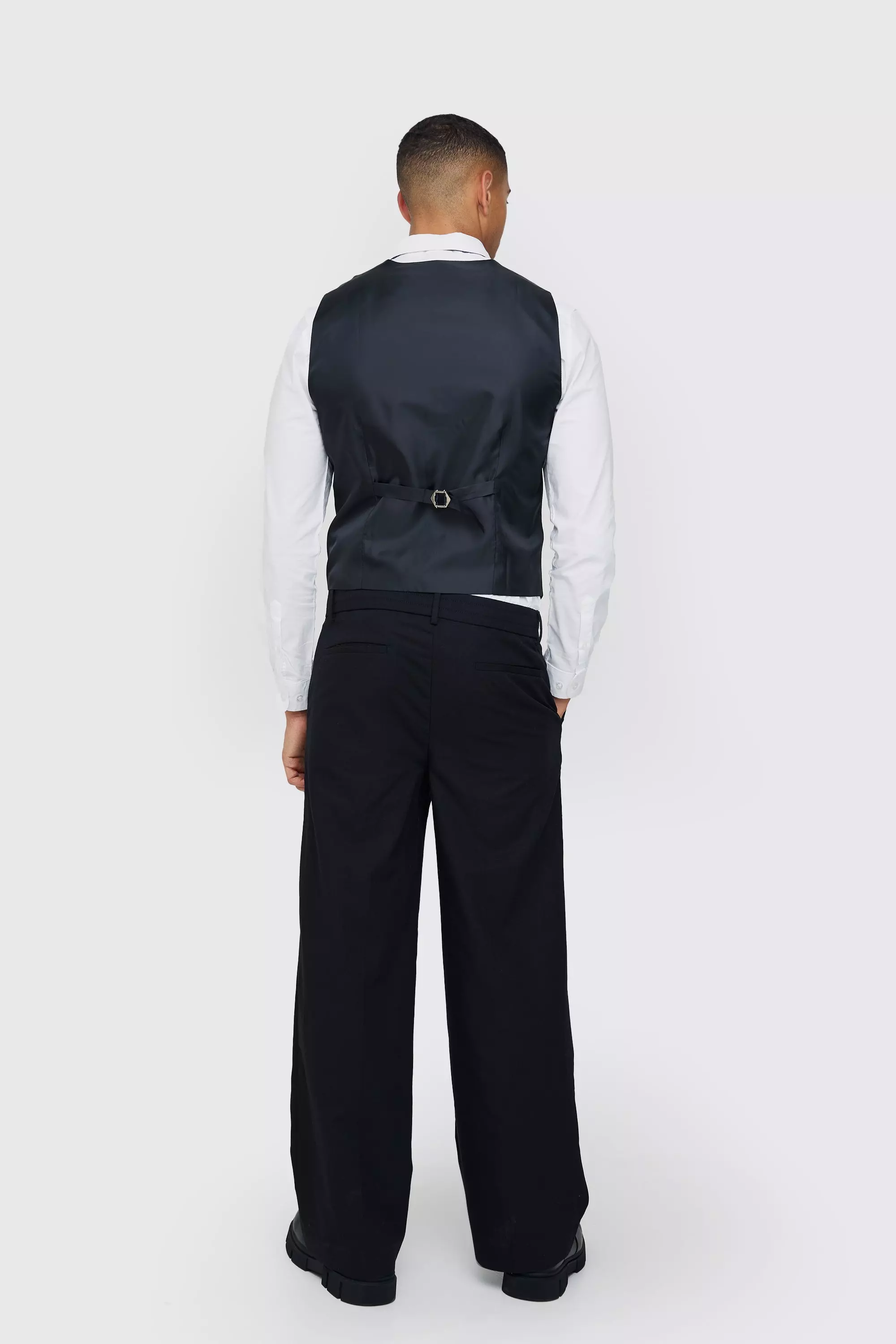 Black Linen Blend Slim Fit Waistcoat alternative image