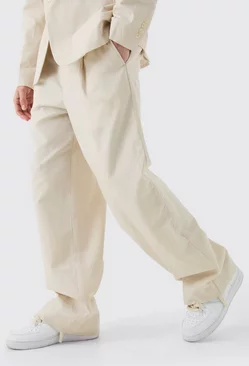 Comfort Waistband Linen Blend Wide Leg Trousers Natural