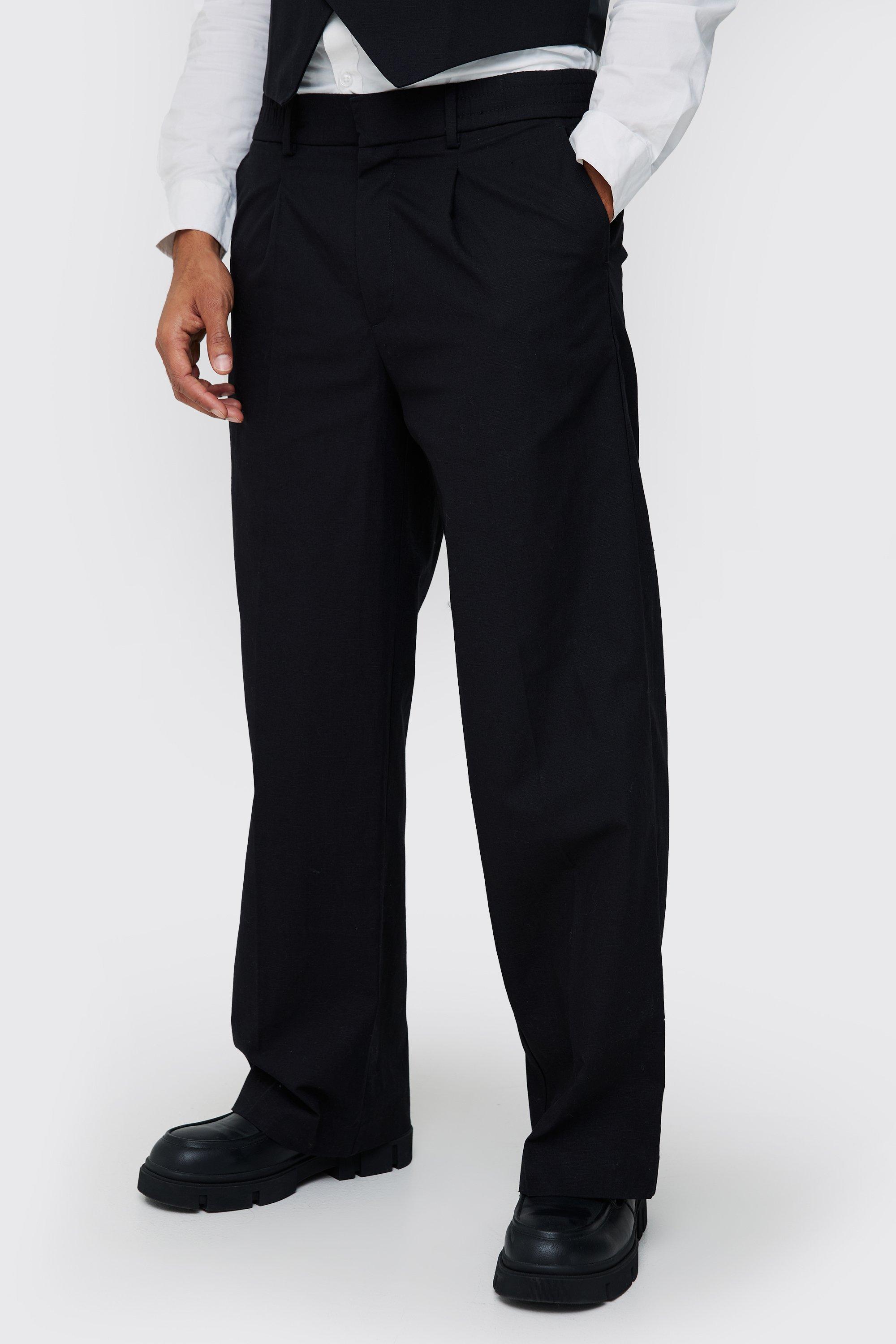 Black Comfortabele Linnen Wide Leg Broek Met Tailleband