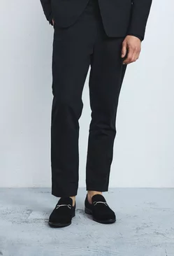 Black Mix & Match Linen Blend Tailored Tapered Trousers