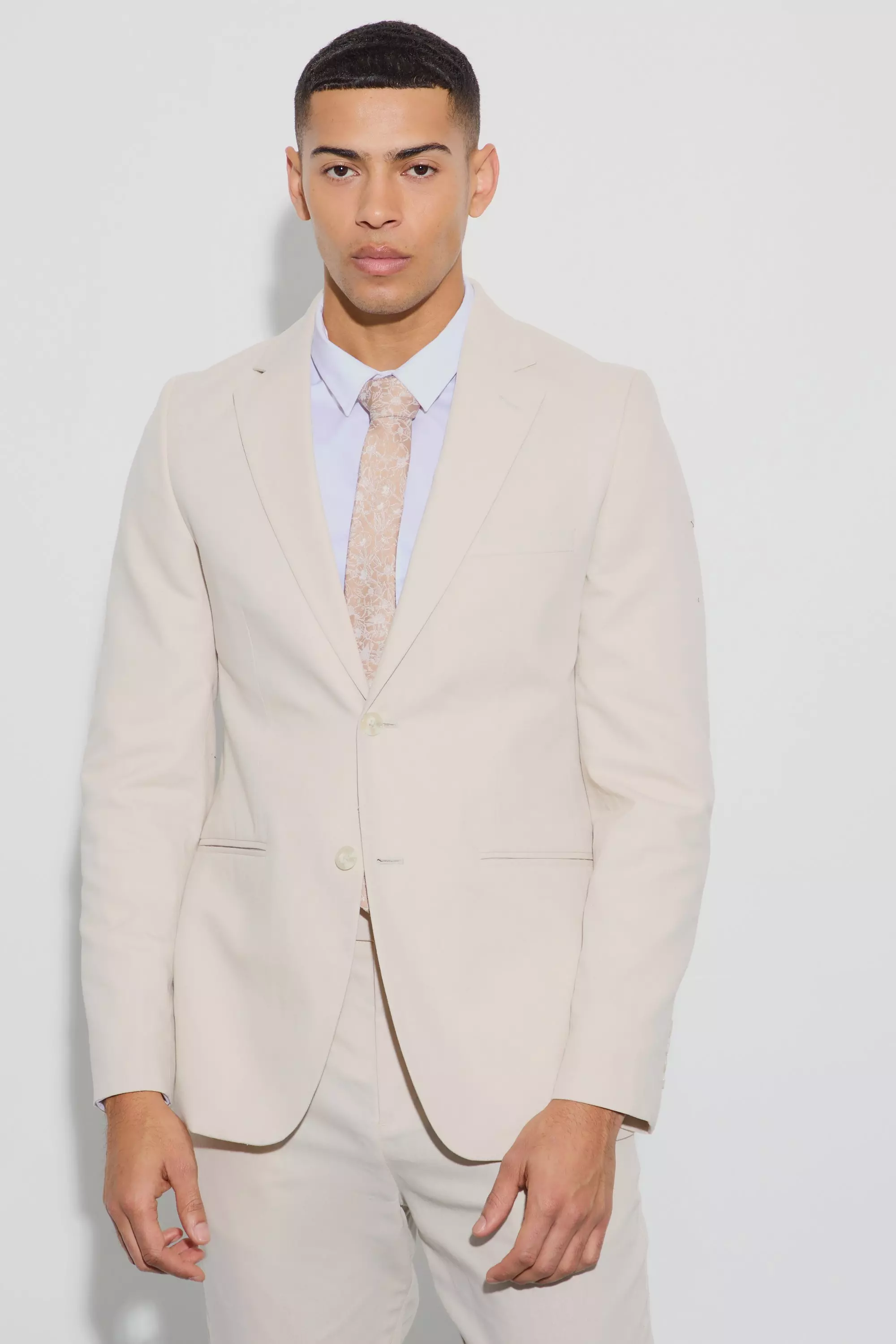 Mix & Match Linen Blend Slim Fit Blazer Natural