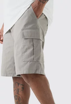 Grey Plus Elastic Waist Relaxed Fit Cargo Shorts In Grey