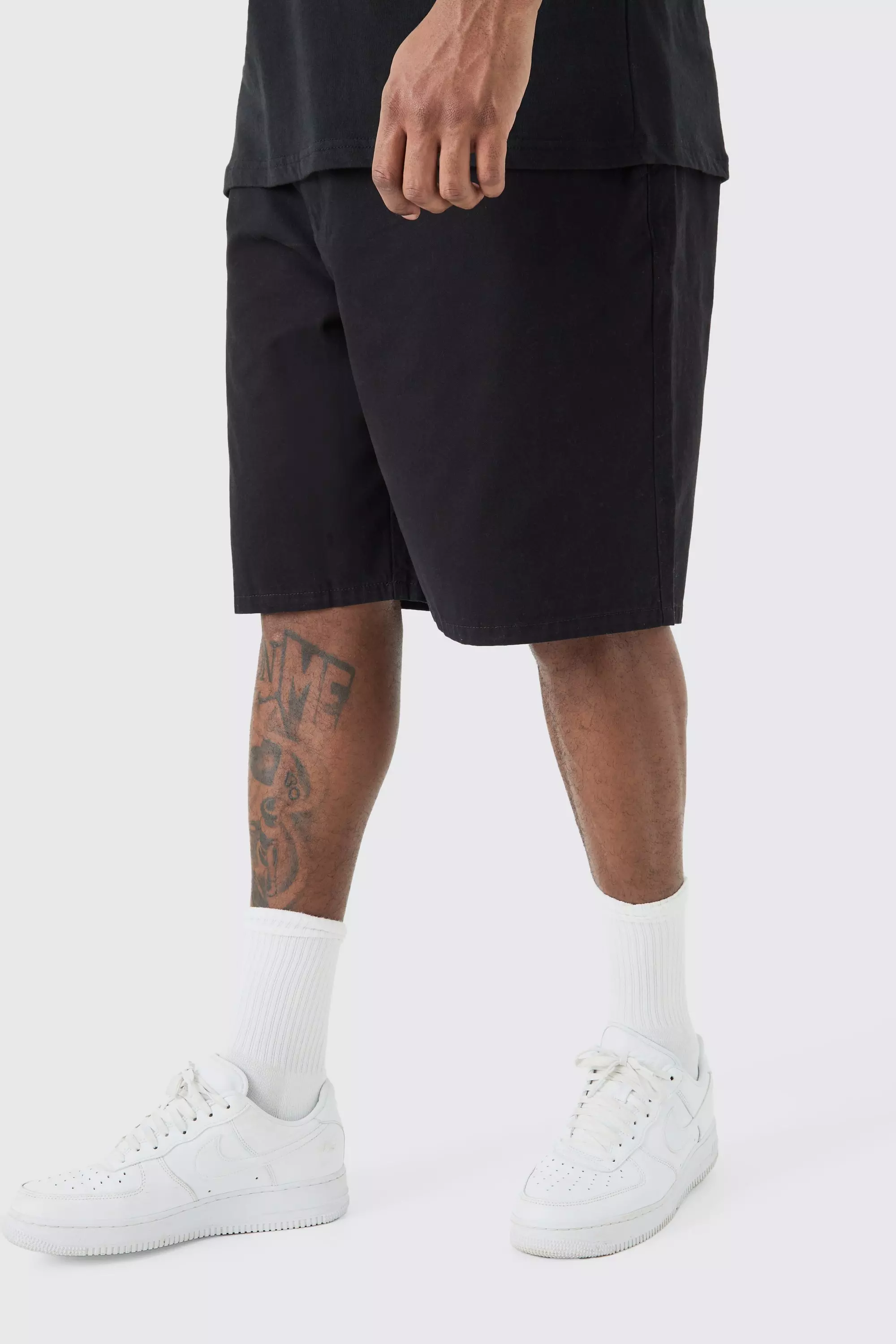 Plus Fixed Waist Relaxed Fit Shorts In Black Black