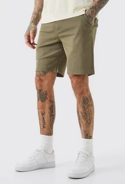 Khaki Tall Fixed Waist Slim Fit Chino Shorts In Khaki