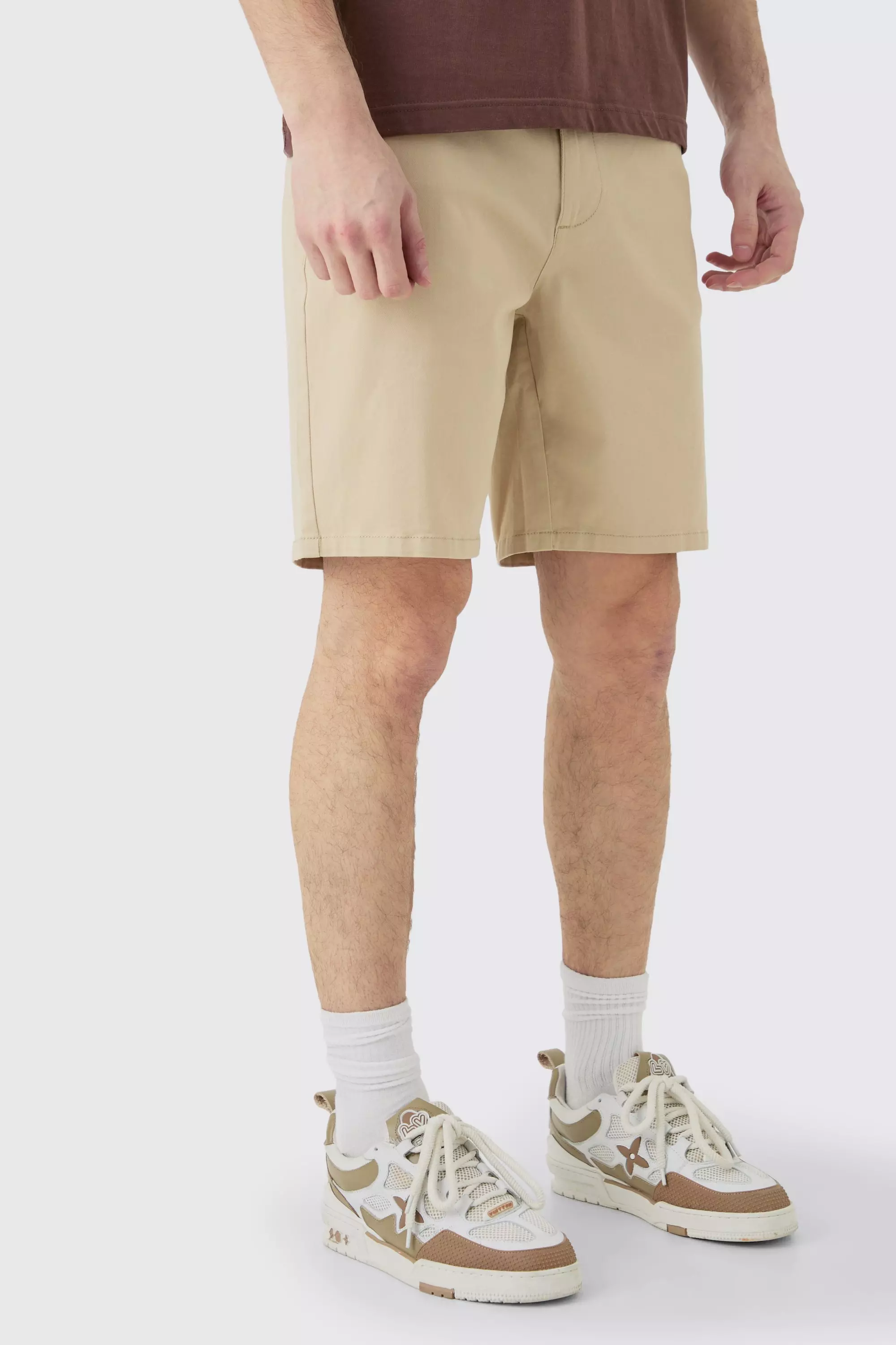 Tall Fixed Waist Slim Fit Chino Shorts In Stone Stone
