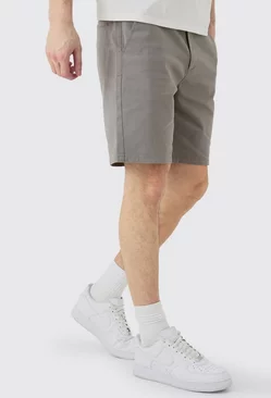 Grey Tall Fixed Waist Slim Fit Chino Shorts In Grey