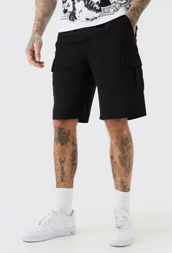 Tall Elastic Waist Relaxed Fit Cargo Shorts In Black Black