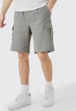 Tall Elastic Waist Relaxed Fit Cargo Shorts In Grey Grey